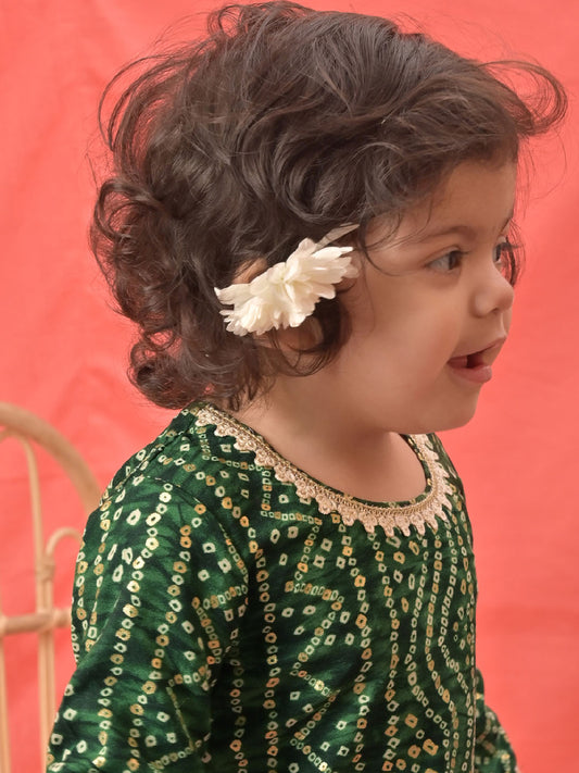Green Rayon Wedding Wear Girls Kurta Set