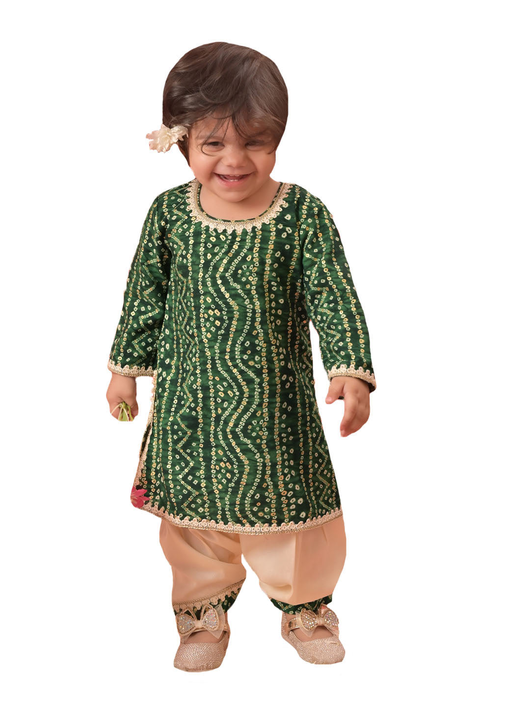 Green Rayon Wedding Wear Girls Kurta Set