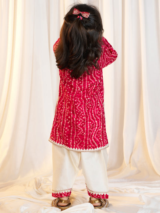 Pink Rayon Wedding Wear Girls Kurta Set