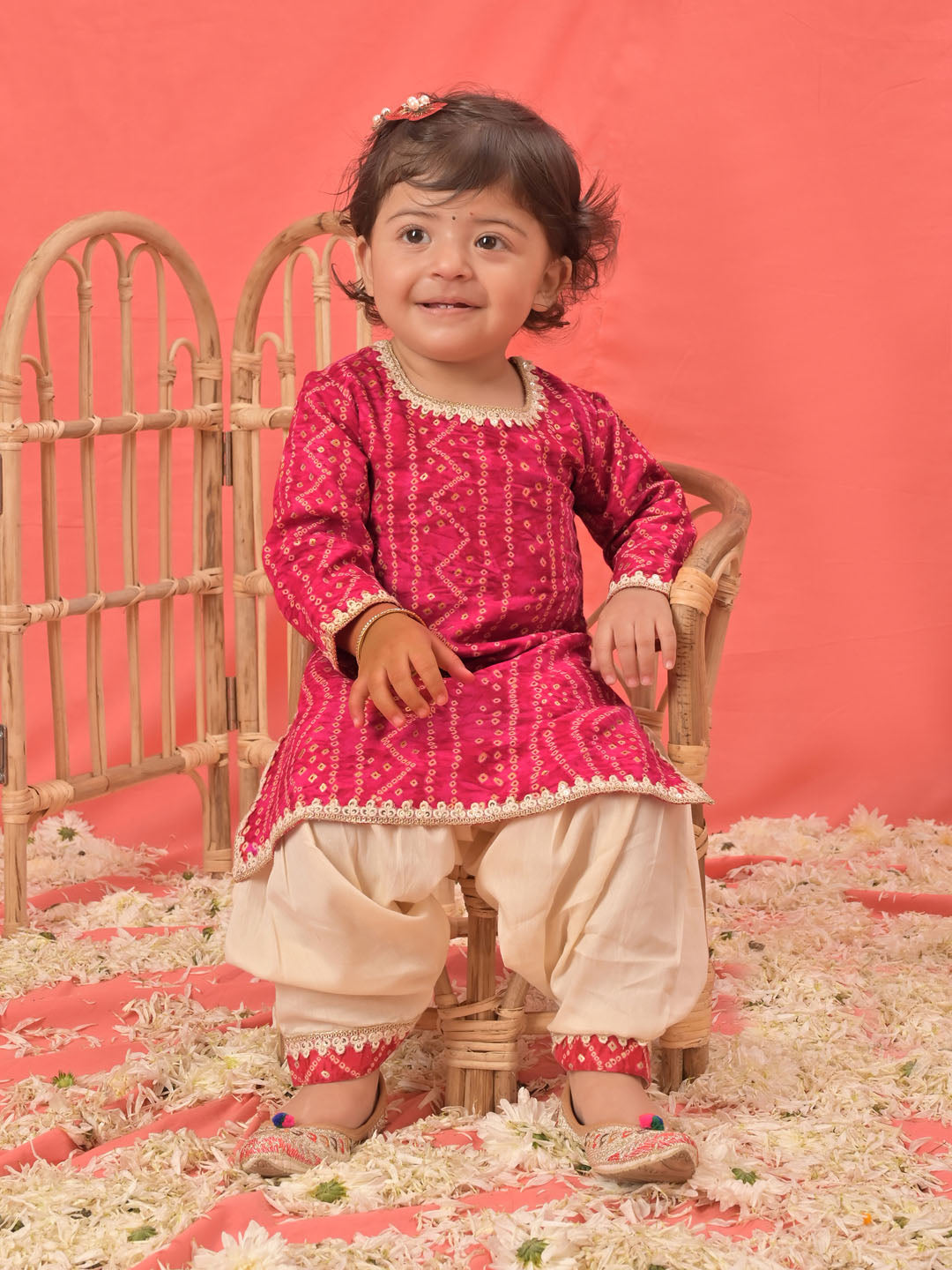 Pink Rayon Wedding Wear Girls Kurta Set