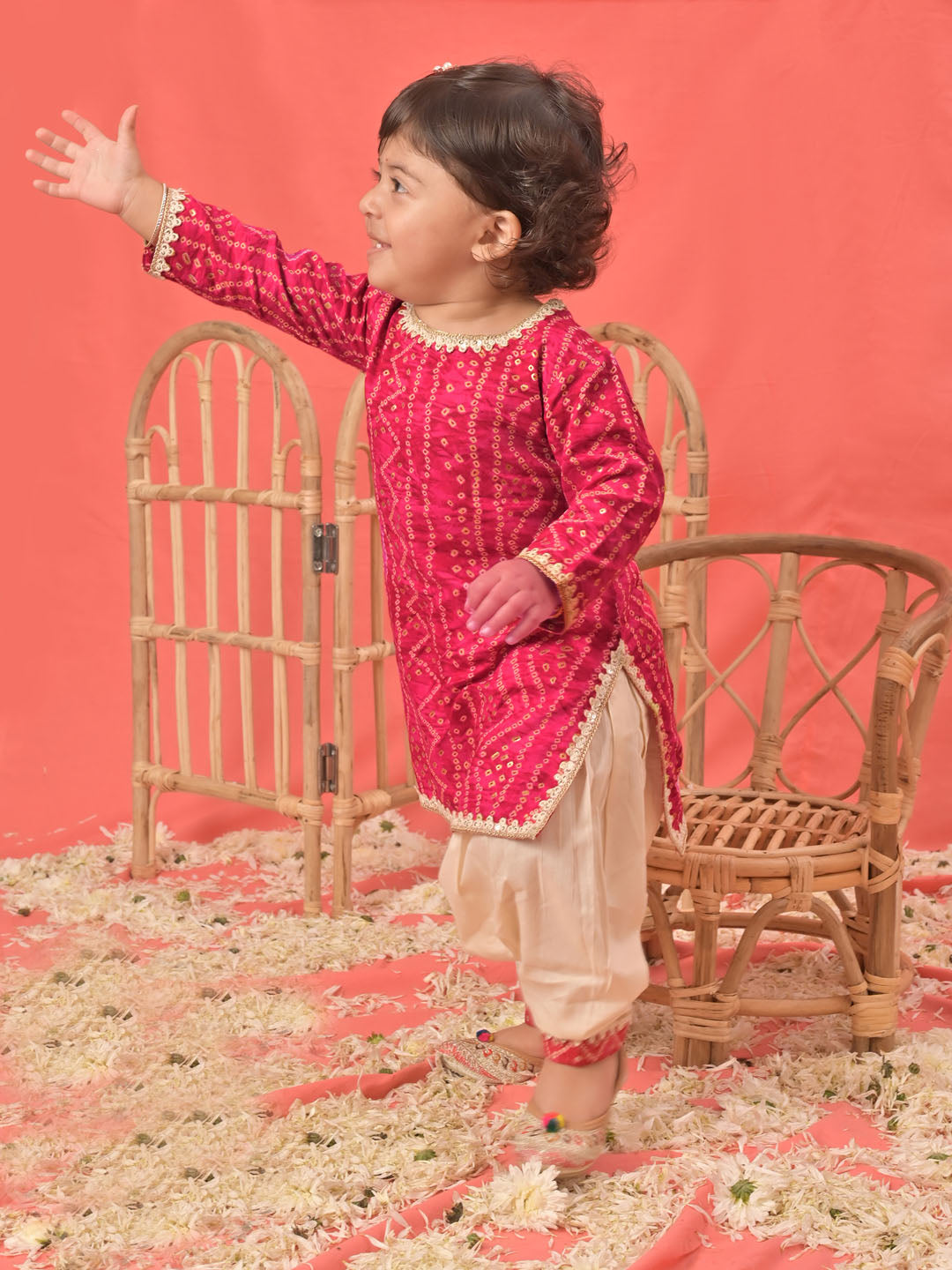 Pink Rayon Wedding Wear Girls Kurta Set