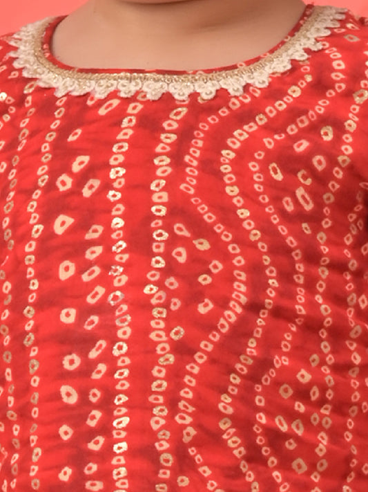 Red Rayon Wedding Wear Girls Kurta Set