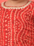 Red Rayon Wedding Wear Girls Kurta Set