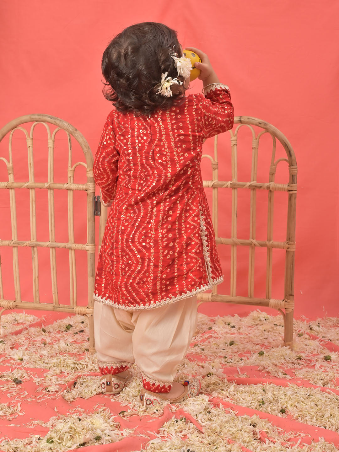 Red Rayon Wedding Wear Girls Kurta Set