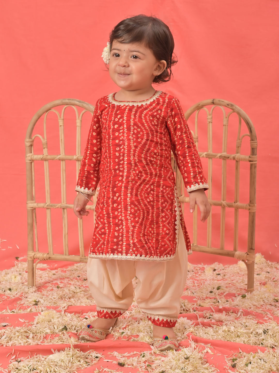 Red Rayon Wedding Wear Girls Kurta Set