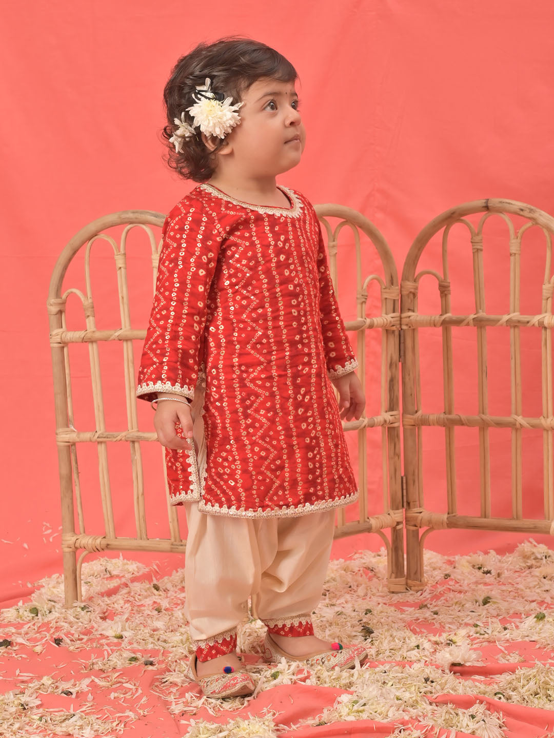 Red Rayon Wedding Wear Girls Kurta Set