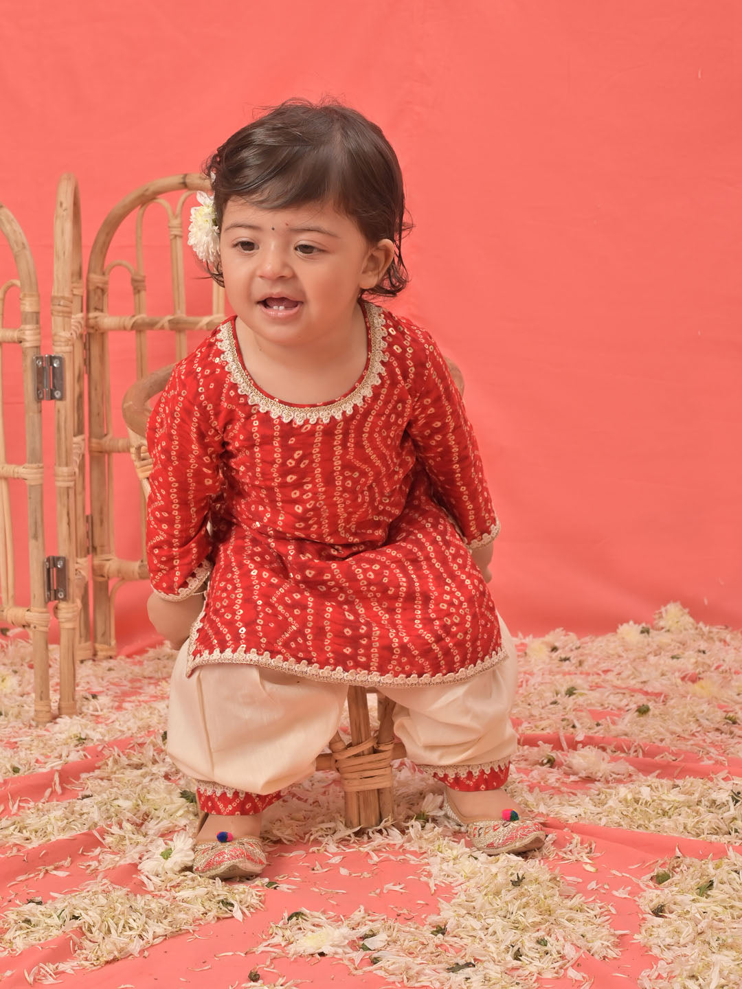 Red Rayon Wedding Wear Girls Kurta Set