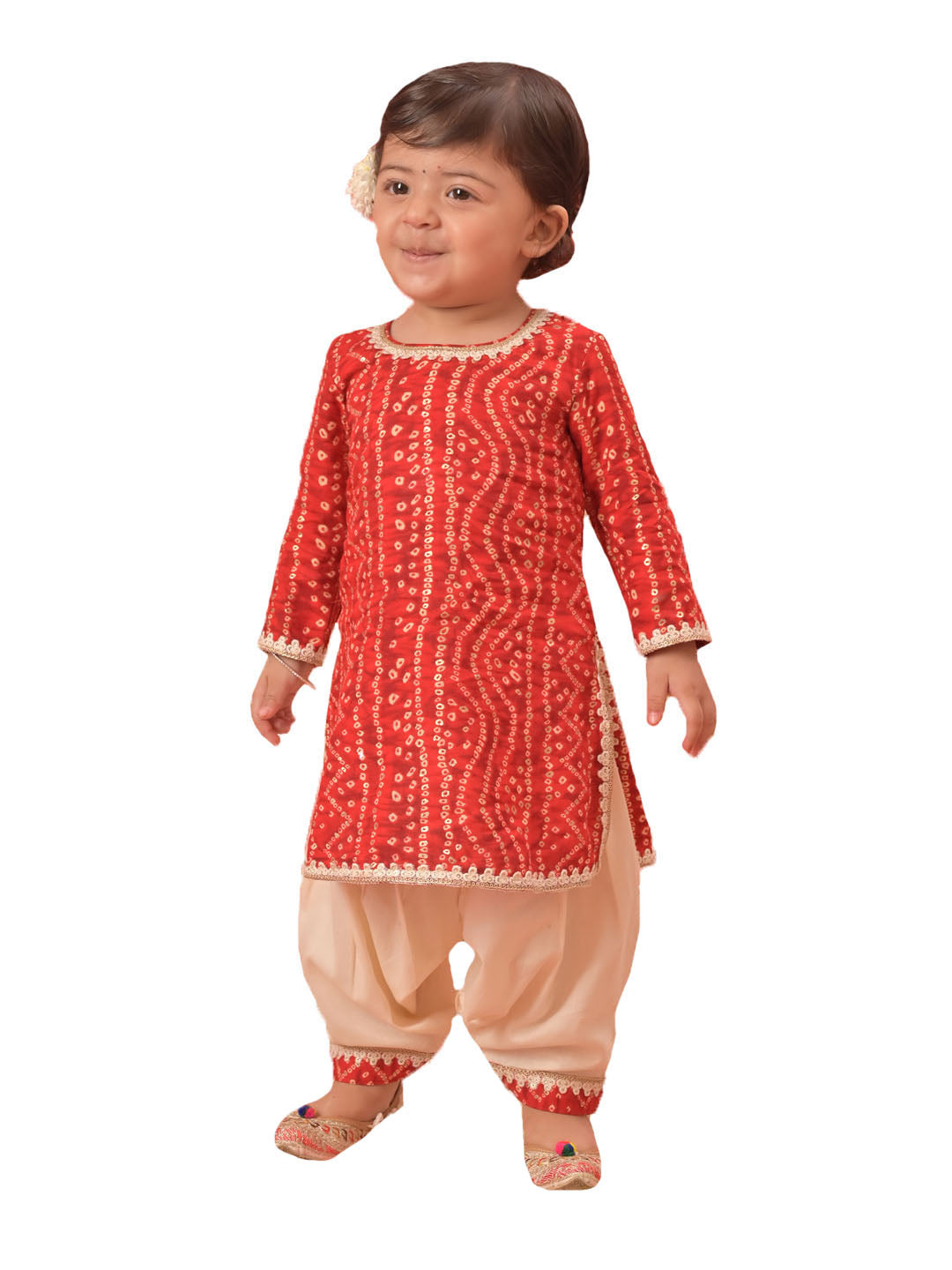 Red Rayon Wedding Wear Girls Kurta Set