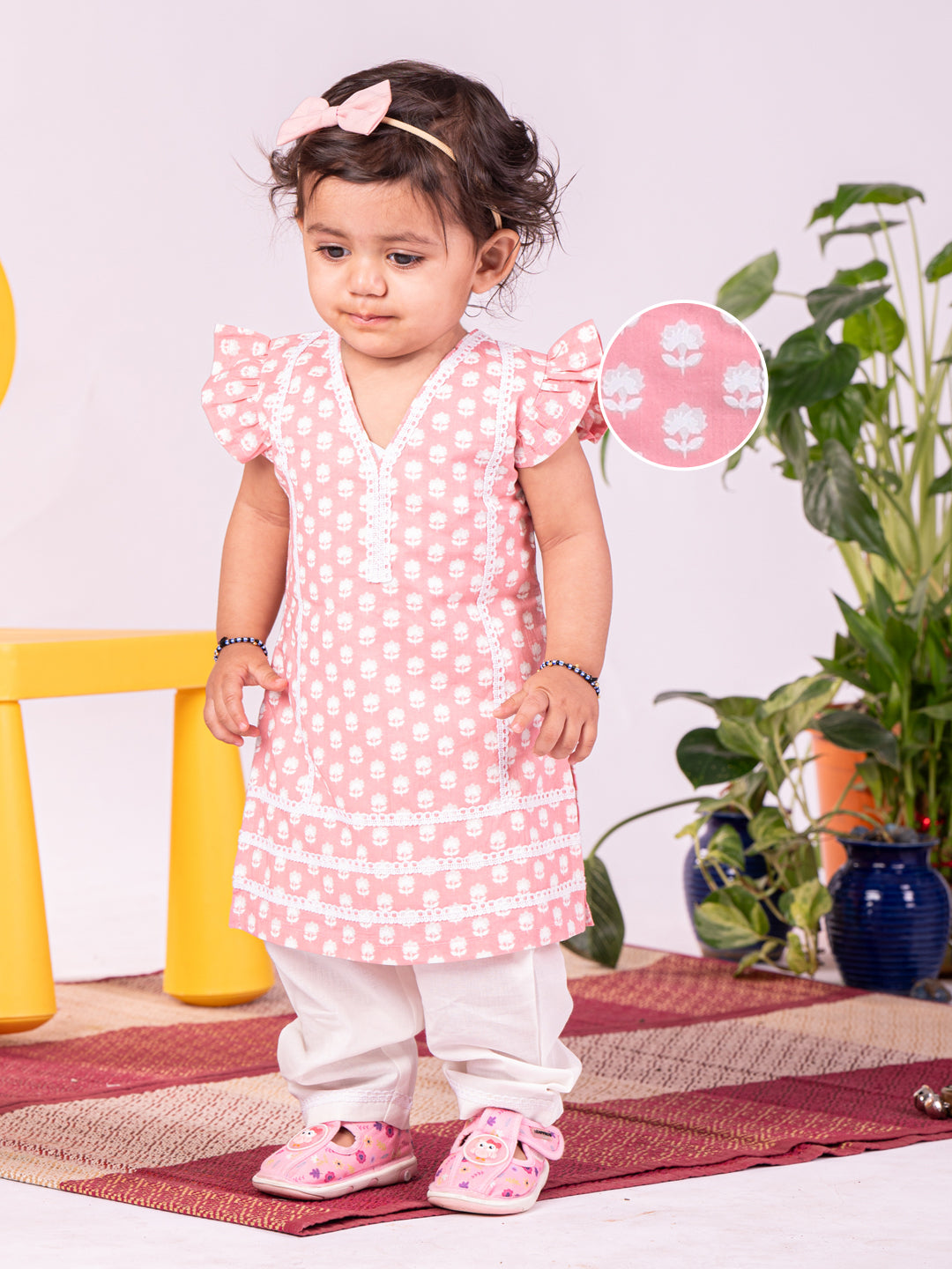 Pink Cotton Raksha Bandhan Wear Girls Kurta Set