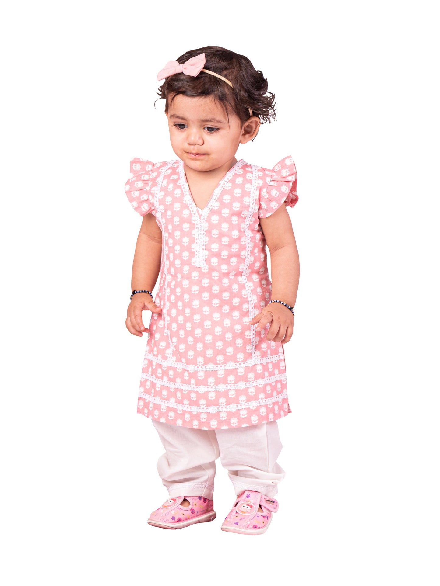 Pink Cotton Raksha Bandhan Wear Girls Kurta Set