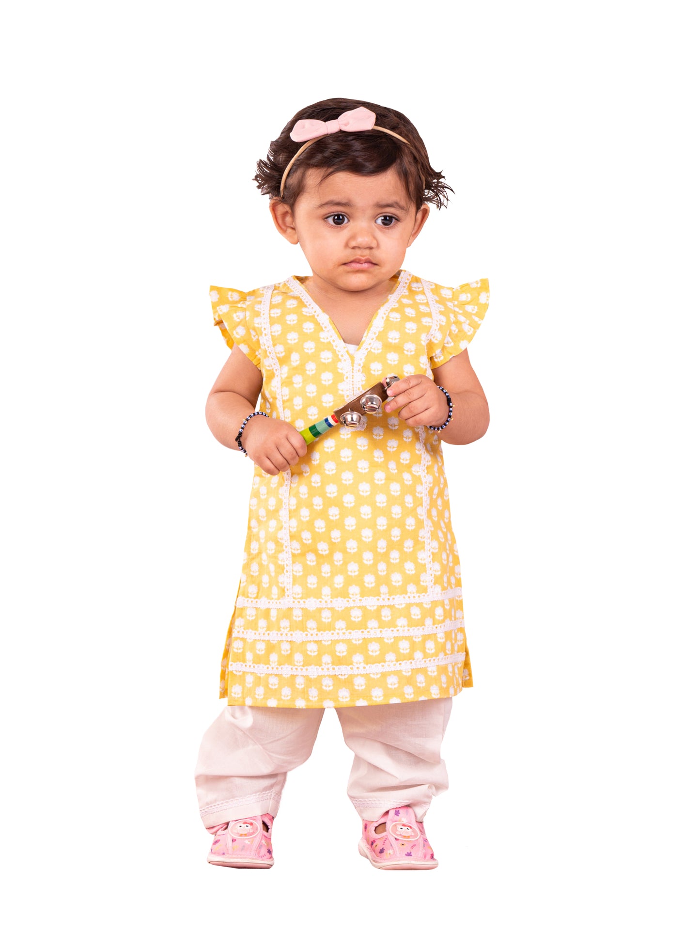 Yellow Cotton Raksha Bandhan Wear Girls Kurta Set