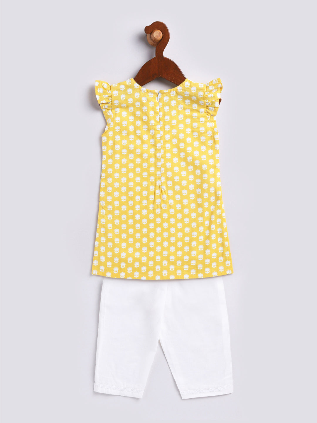 Yellow Cotton Raksha Bandhan Wear Girls Kurta Set