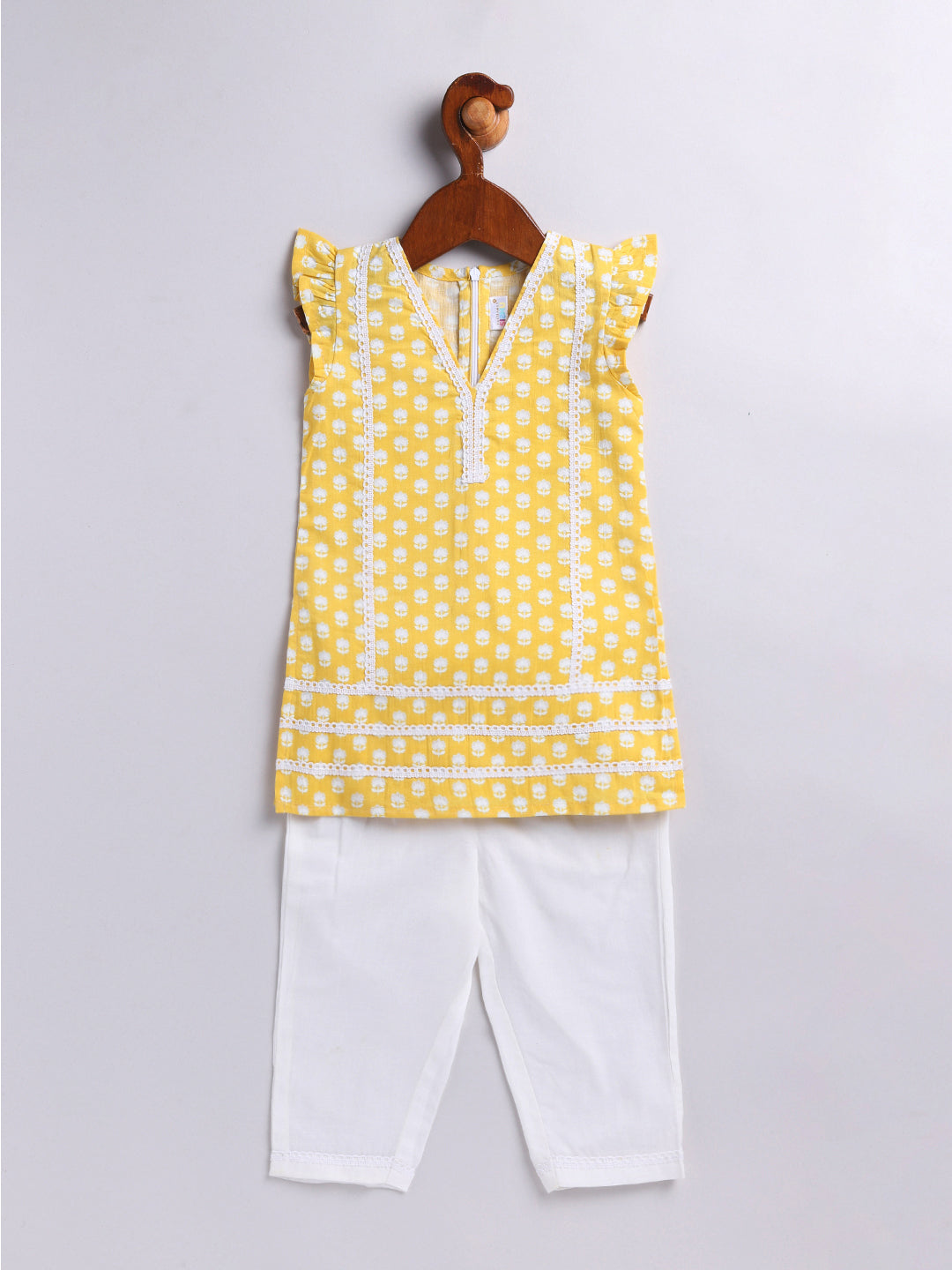 Yellow Cotton Raksha Bandhan Wear Girls Kurta Set