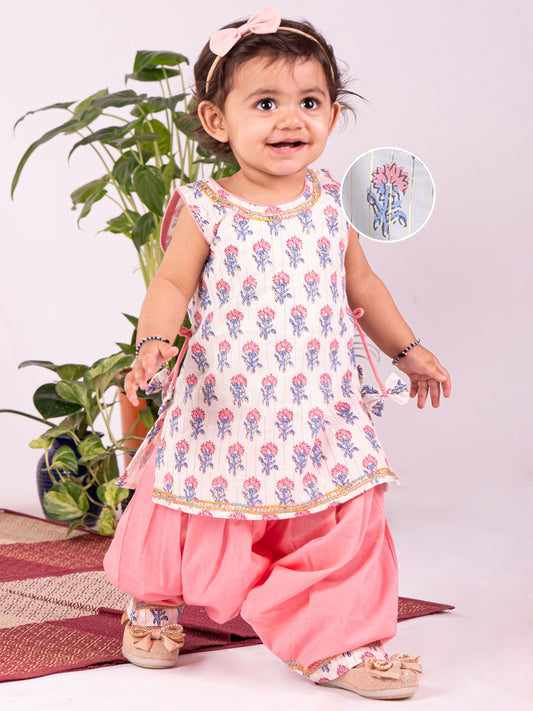 Multicolor Cotton Blend Raksha Bandhan Wear Girls Kurta Set