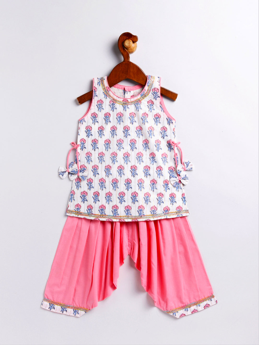 Multicolor Cotton Blend Raksha Bandhan Wear Girls Kurta Set