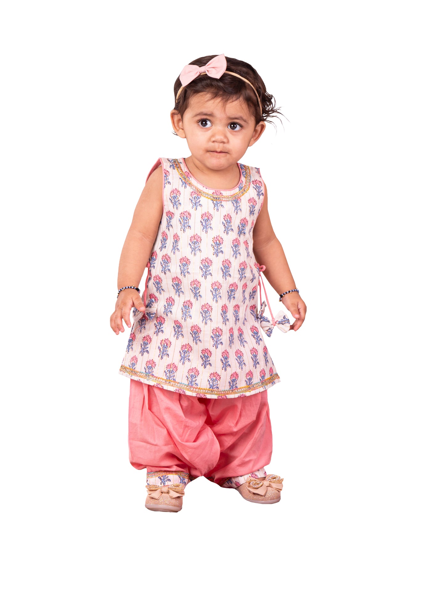Multicolor Cotton Blend Raksha Bandhan Wear Girls Kurta Set