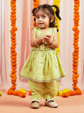 Mint Green Cotton Diwali Wear Girls Kurta Set