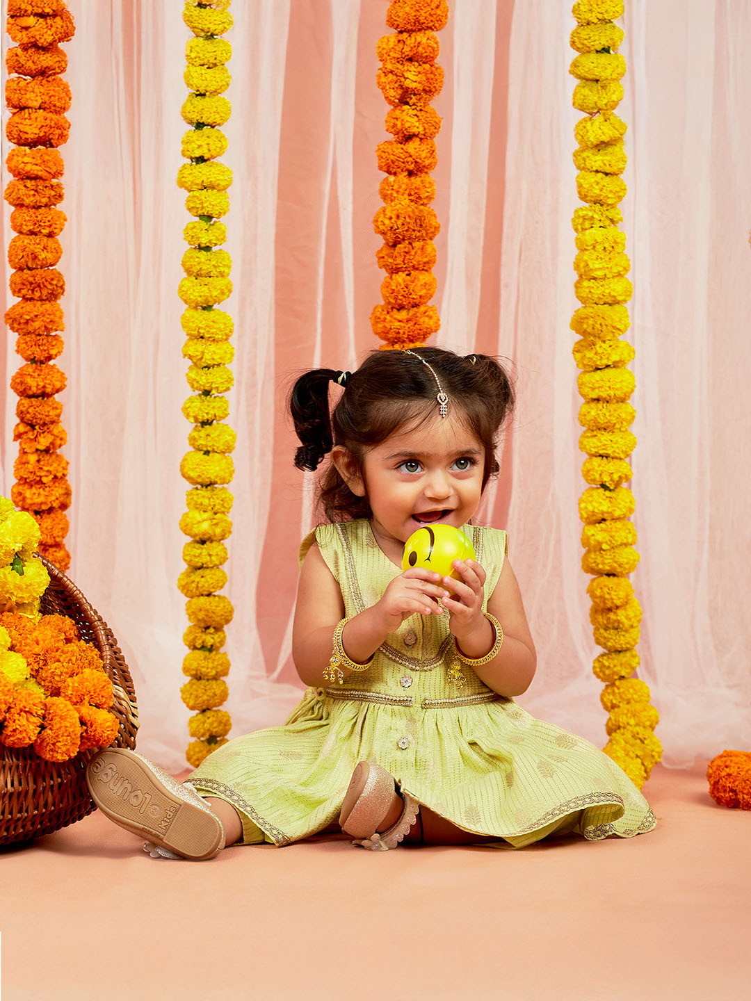 Mint Green Cotton Diwali Wear Girls Kurta Set
