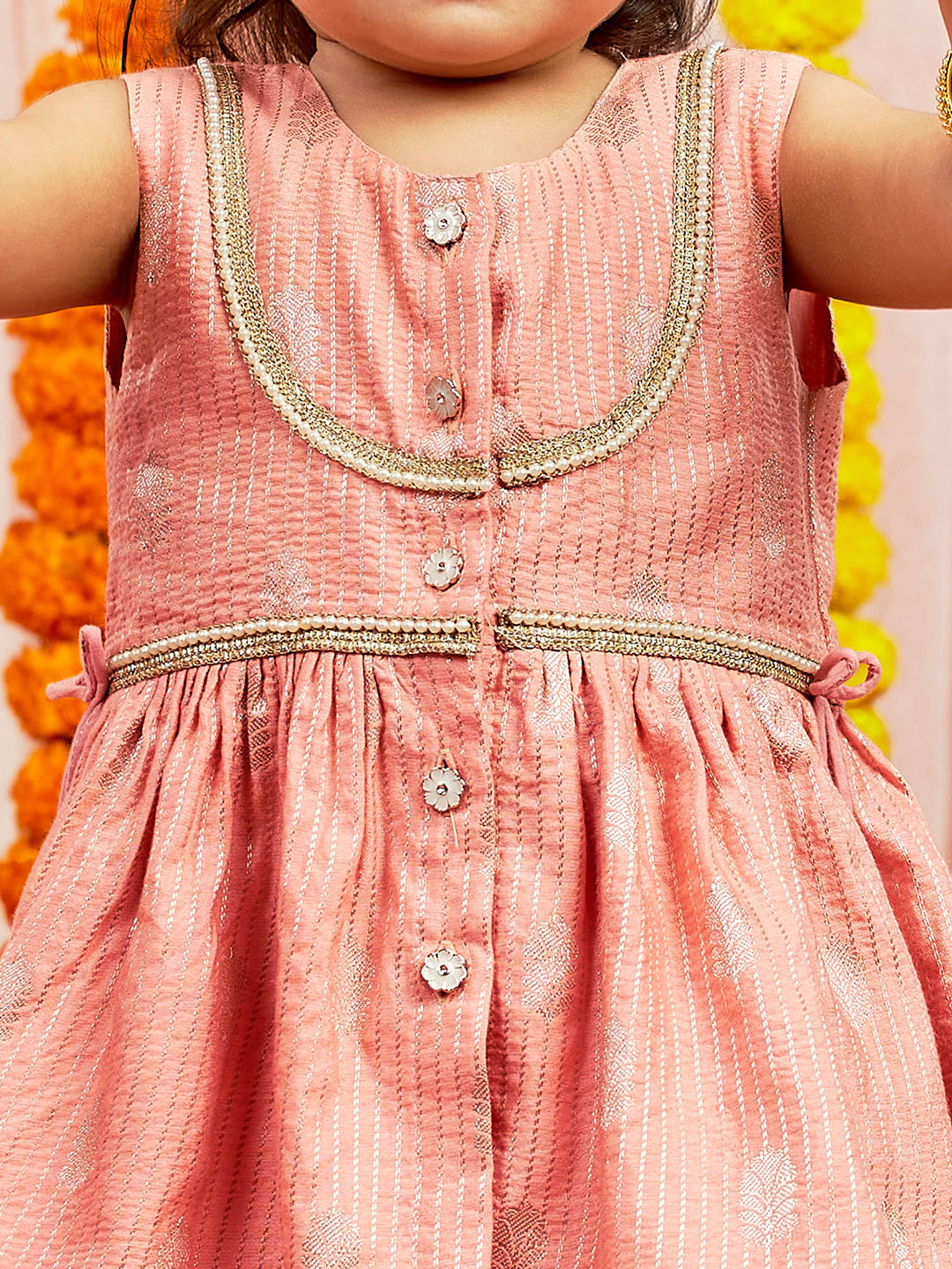 Pink Cotton Diwali Wear Girls Kurta Set