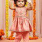 Pink Cotton Diwali Wear Girls Kurta Set