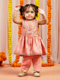 Pink Cotton Diwali Wear Girls Kurta Set