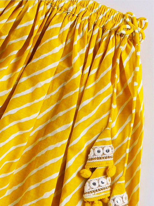Yellow Cotton Raksha Bandhan Wear Girls Lehenga Choli Set