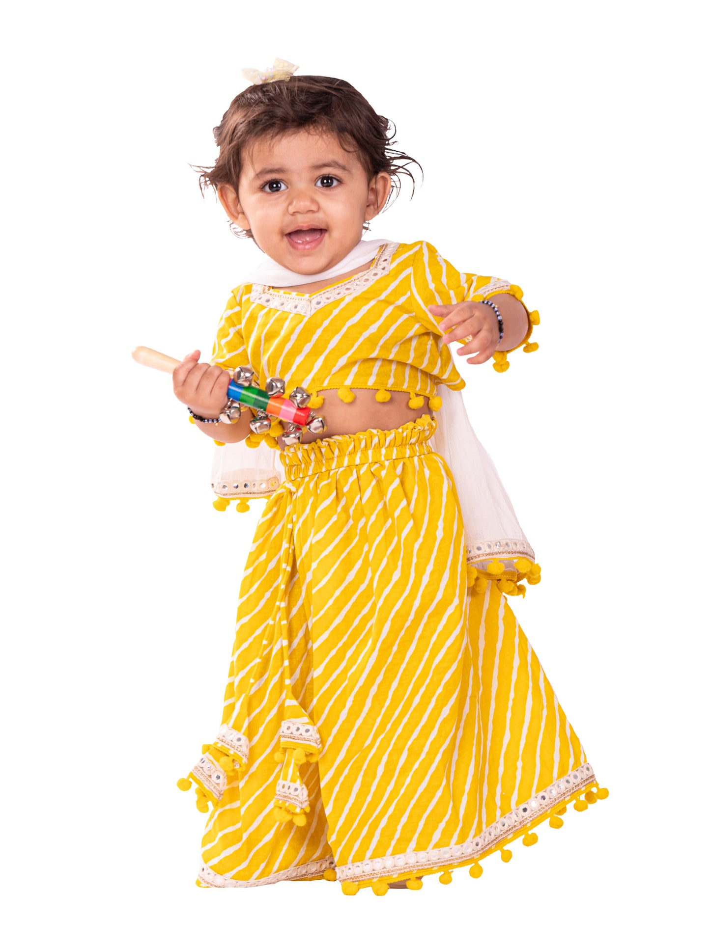 Yellow Cotton Raksha Bandhan Wear Girls Lehenga Choli Set