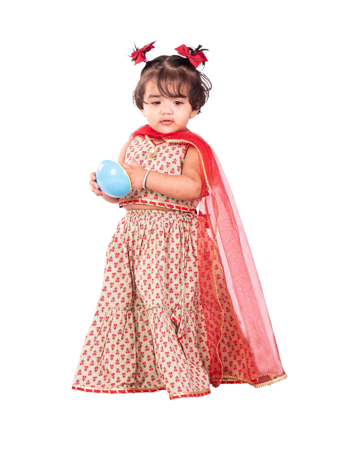 Mint Green Cotton Raksha Bandhan Wear Girls Lehenga Choli Set