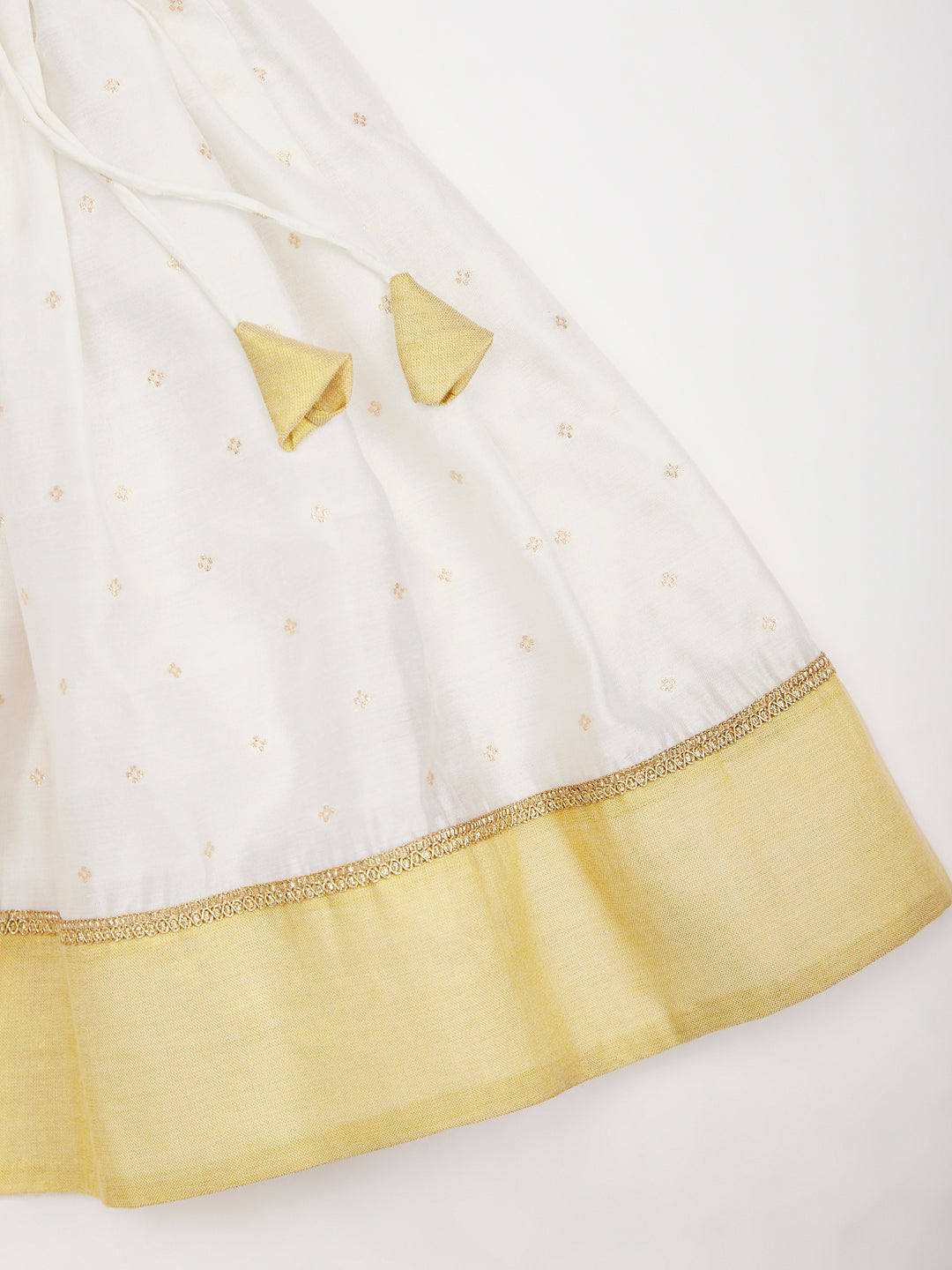 White Chanderi Onam Wear Girls Lehenga Choli Set