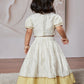 White Chanderi Onam Wear Girls Lehenga Choli Set