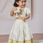 White Chanderi Onam Wear Girls Lehenga Choli Set