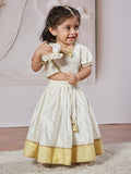 White Chanderi Onam Wear Girls Lehenga Choli Set