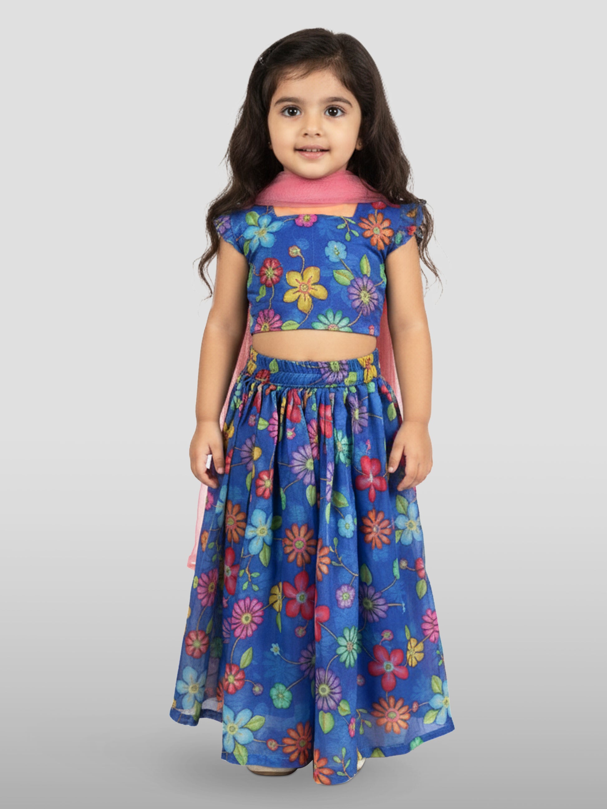 Blue Organza Wedding Wear Girls Lehenga Choli Set Lehenga