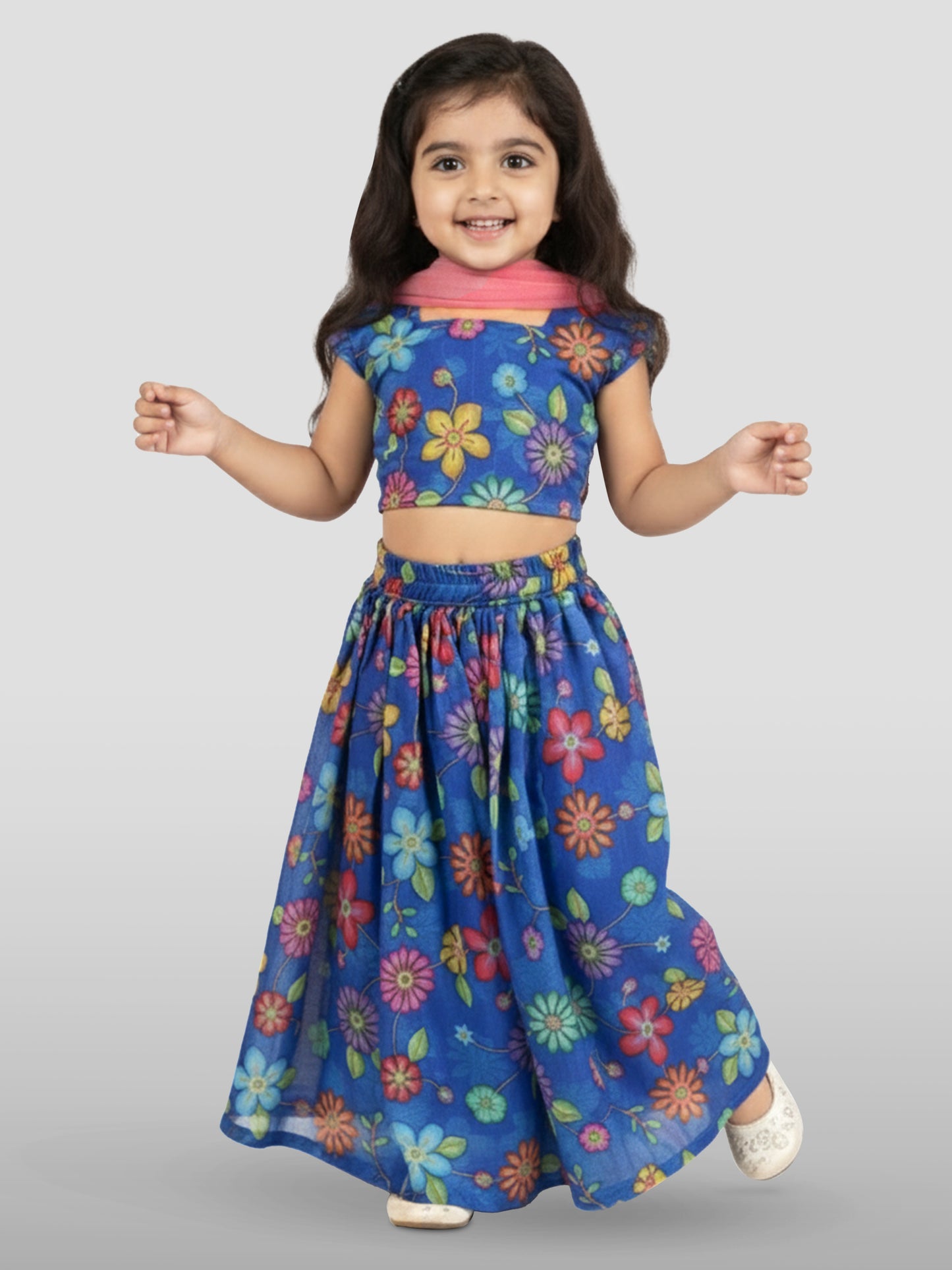 Blue Organza Wedding Wear Girls Lehenga Choli Set Lehenga