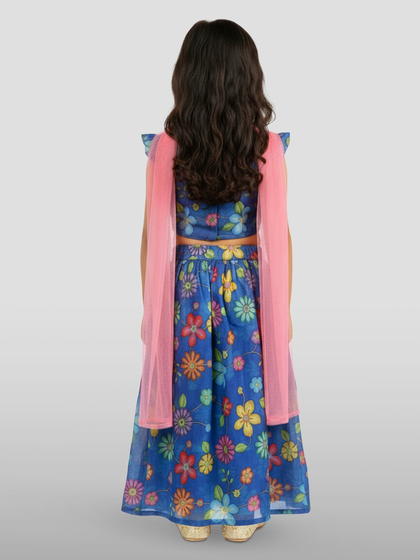 Blue Organza Wedding Wear Girls Lehenga Choli Set Lehenga