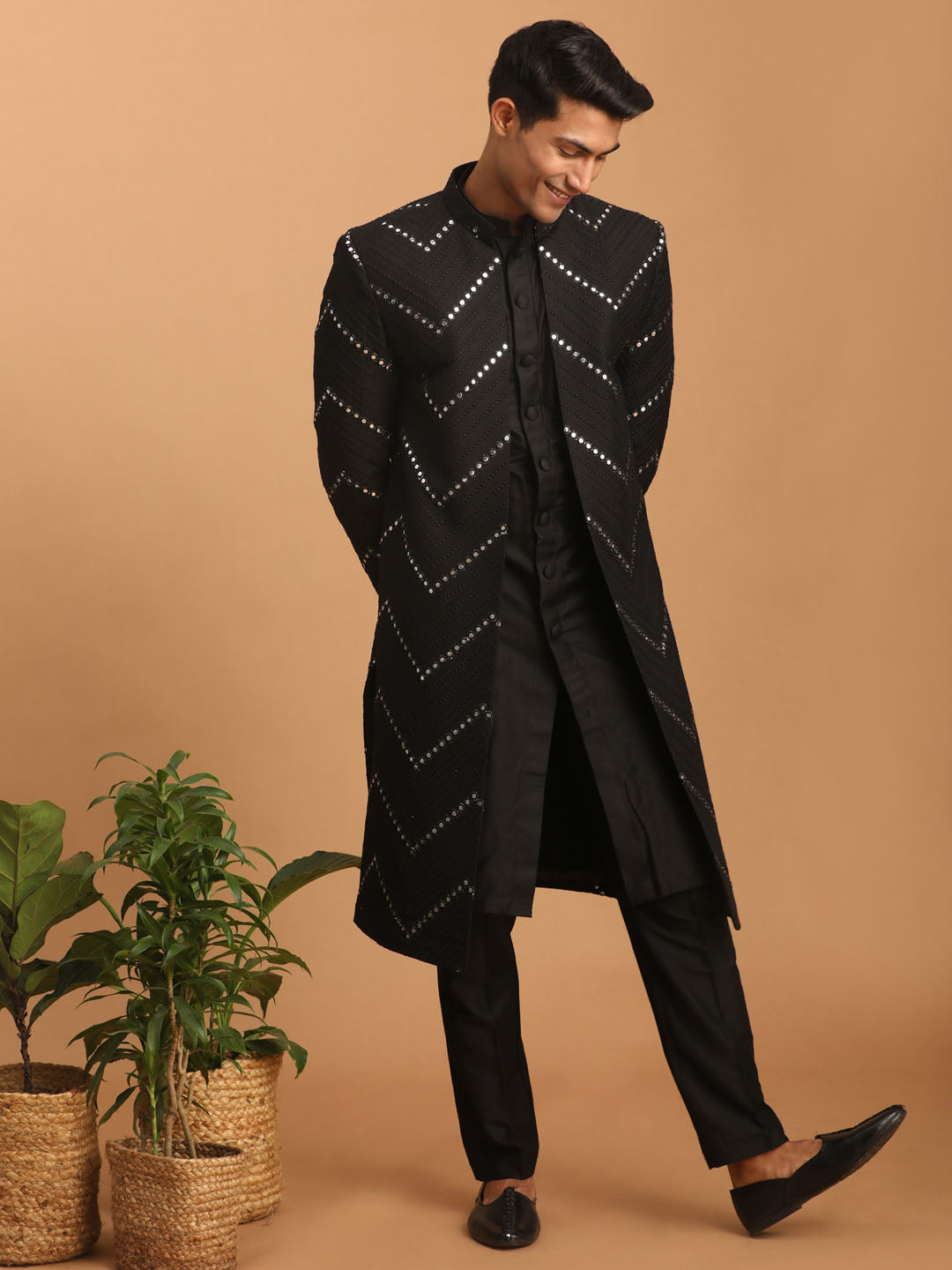 Black Silk Blend Wedding Men's Coat