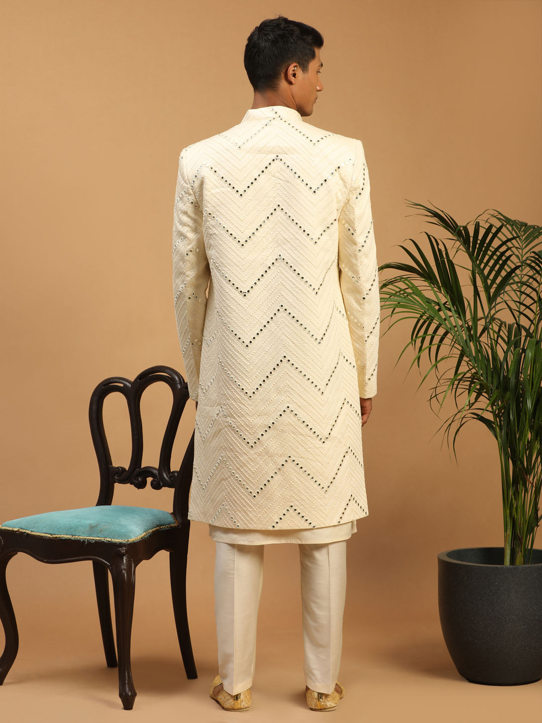 Cream Silk Blend Wedding Men's Coat
