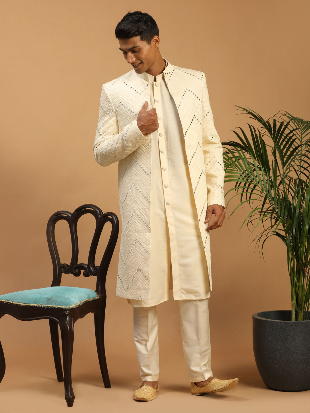 Cream Silk Blend Wedding Men's Coat