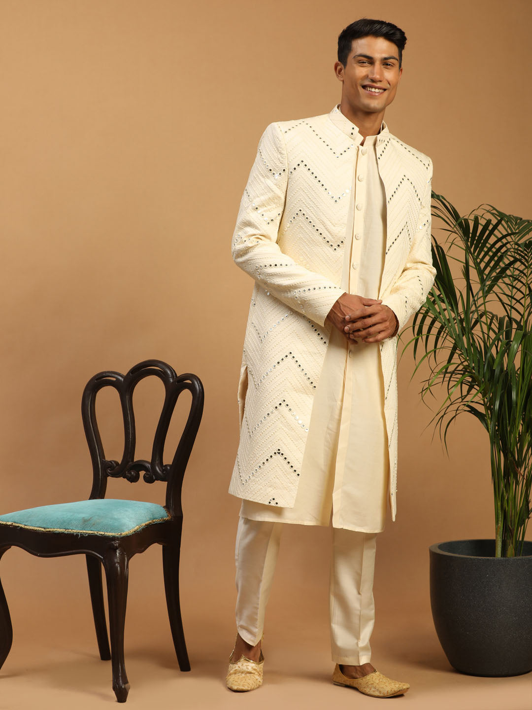 Cream Silk Blend Wedding Men's Coat