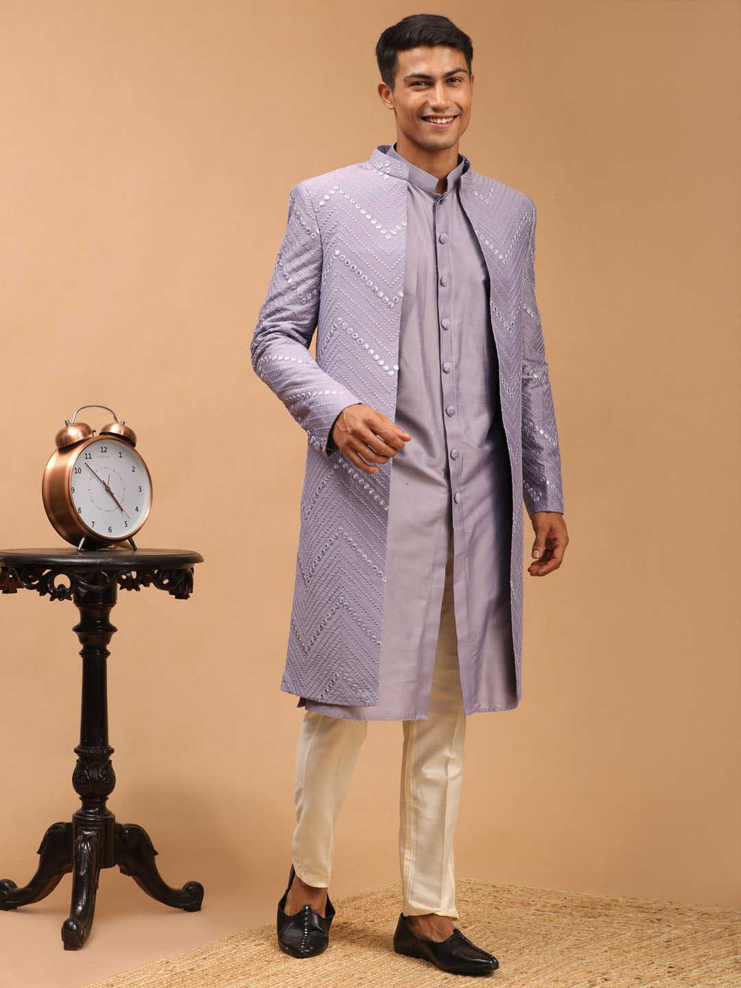 Purple Silk Blend Wedding Men's Coat