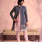 Navy Blue Silk Blend Wedding Wear Men's Indo Western Set