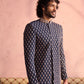 Navy Blue Silk Blend Wedding Wear Men's Indo Western Set