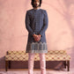 Navy Blue Silk Blend Wedding Wear Men's Indo Western Set
