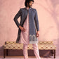 Navy Blue Silk Blend Wedding Wear Men's Indo Western Set