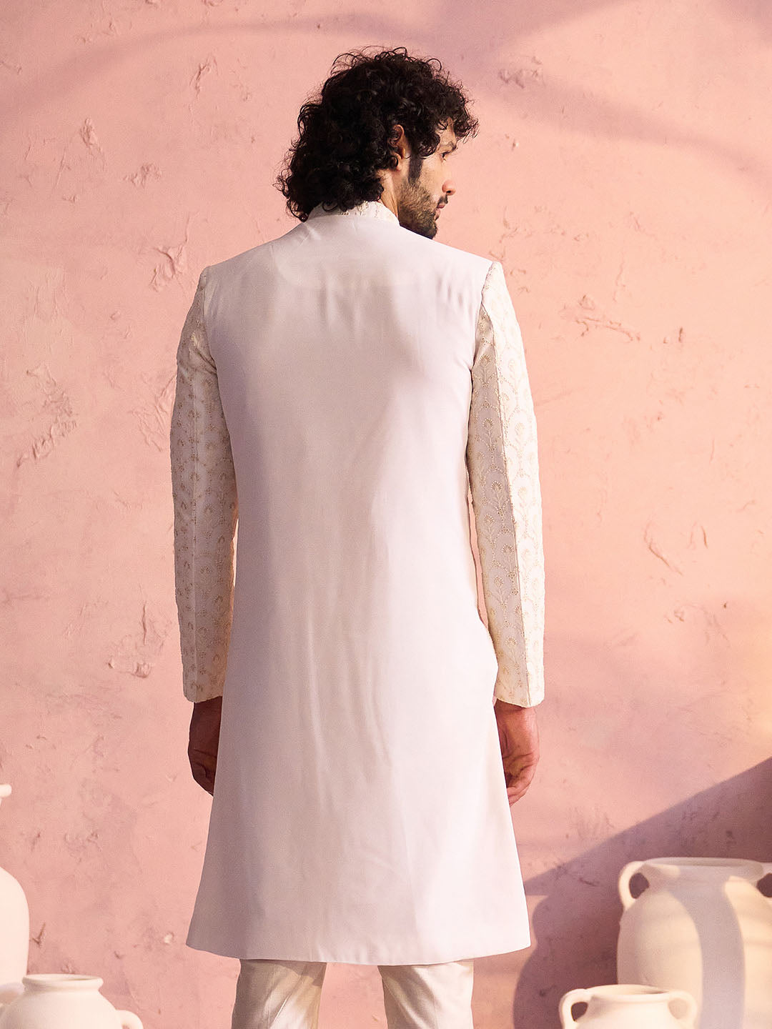 Cream Silk Blend Wedding Men's Indo Western