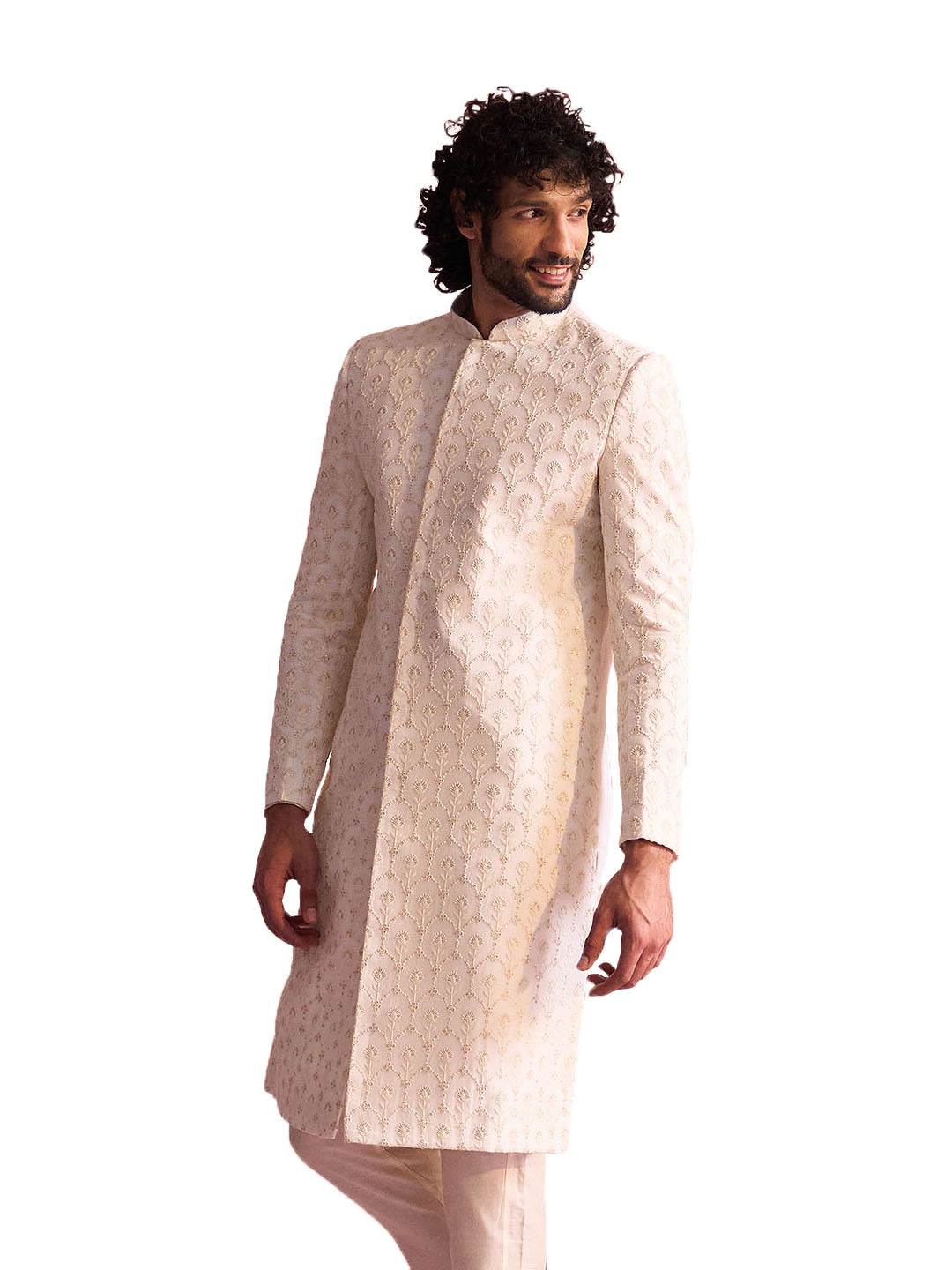 Cream Silk Blend Wedding Men's Indo Western