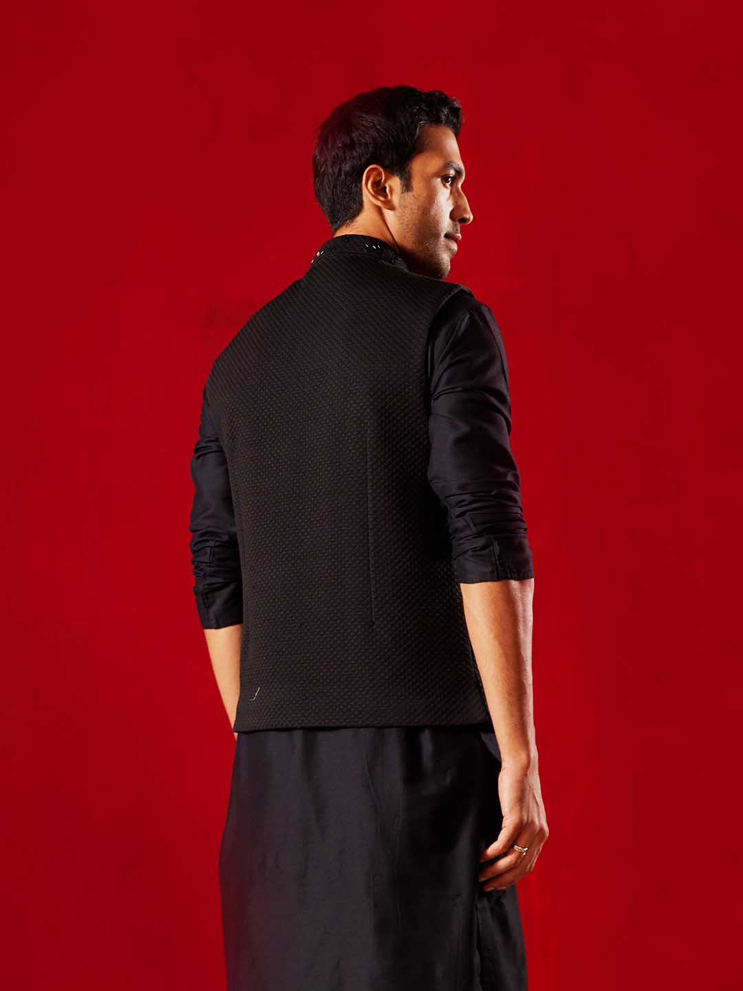 Men's Black Jacquard Cut Dana Hand Worked Jacket