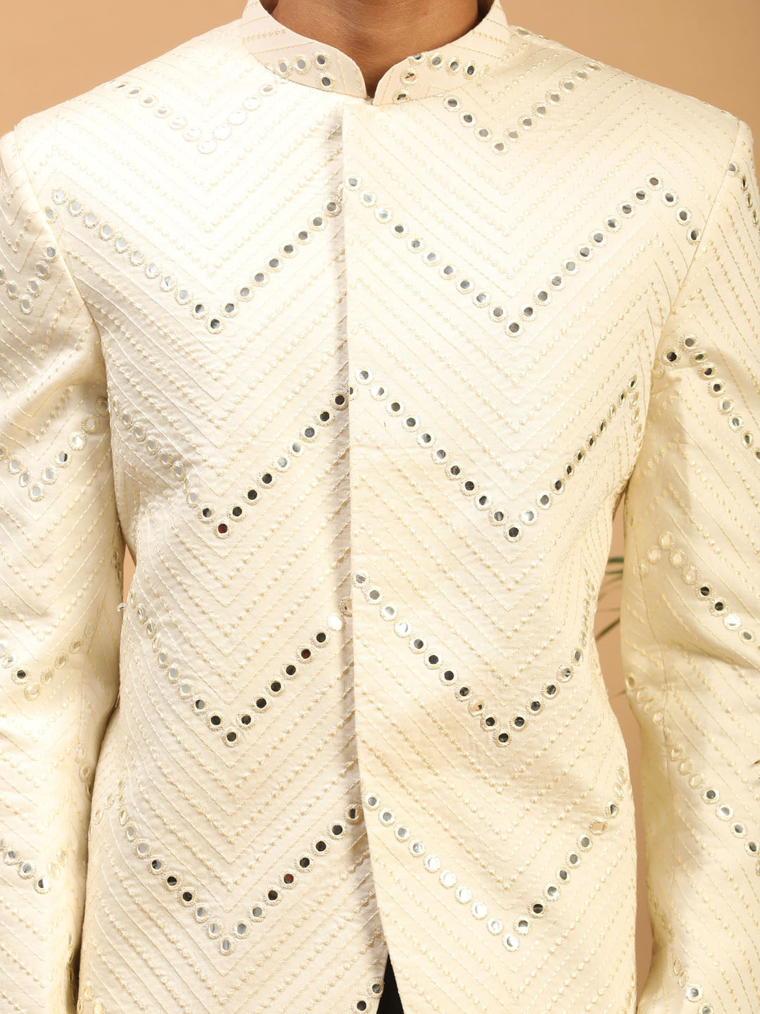 Cream Sequins Silk Blend Festival Men's Jacket