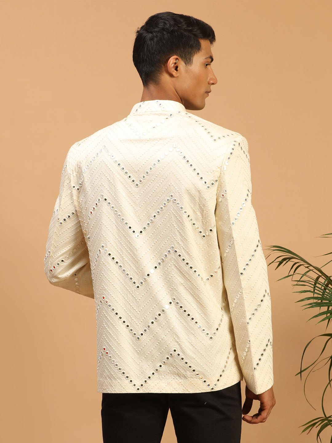 Cream Sequins Silk Blend Festival Men's Jacket