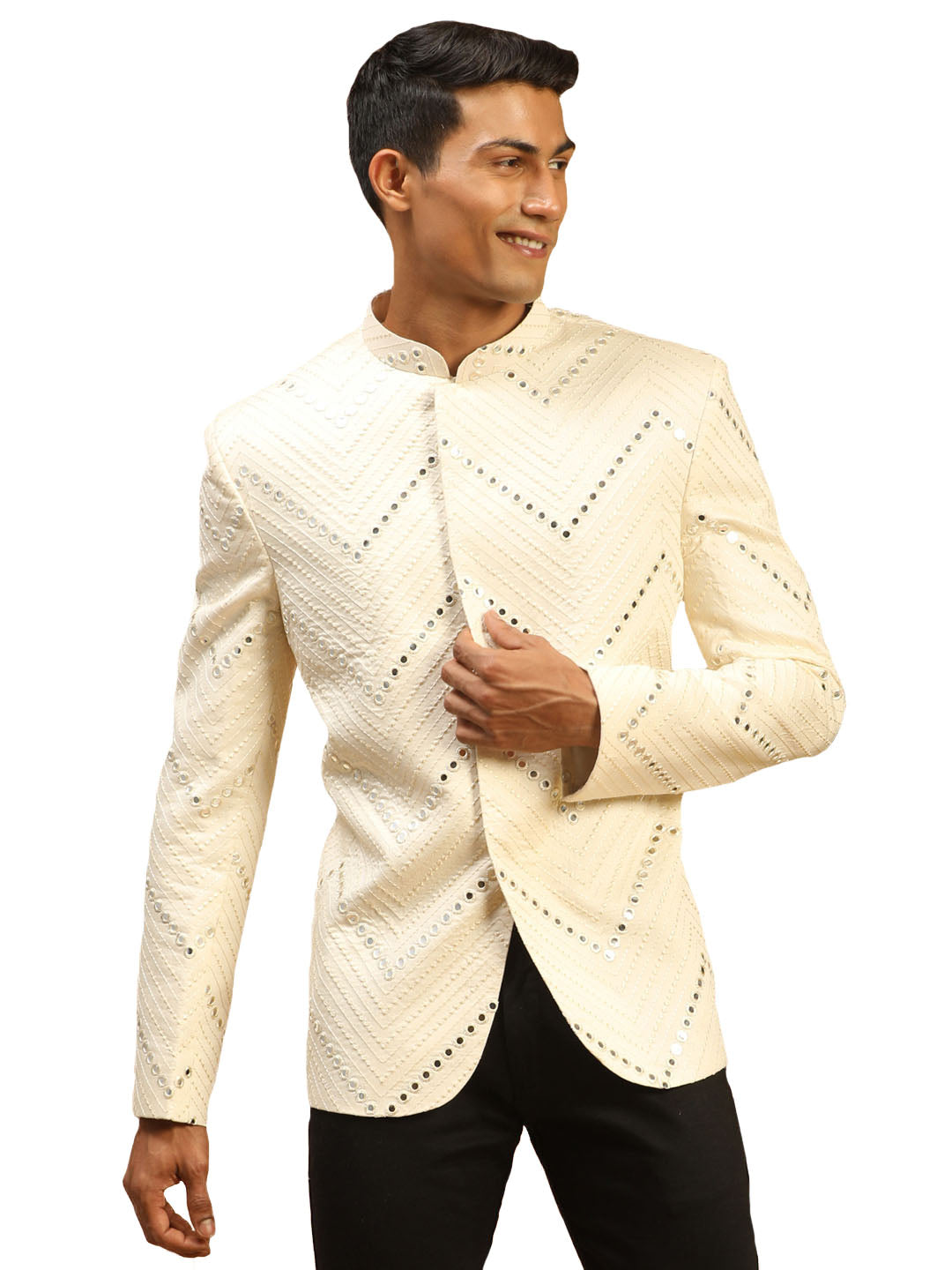 Cream Sequins Silk Blend Festival Men's Jacket